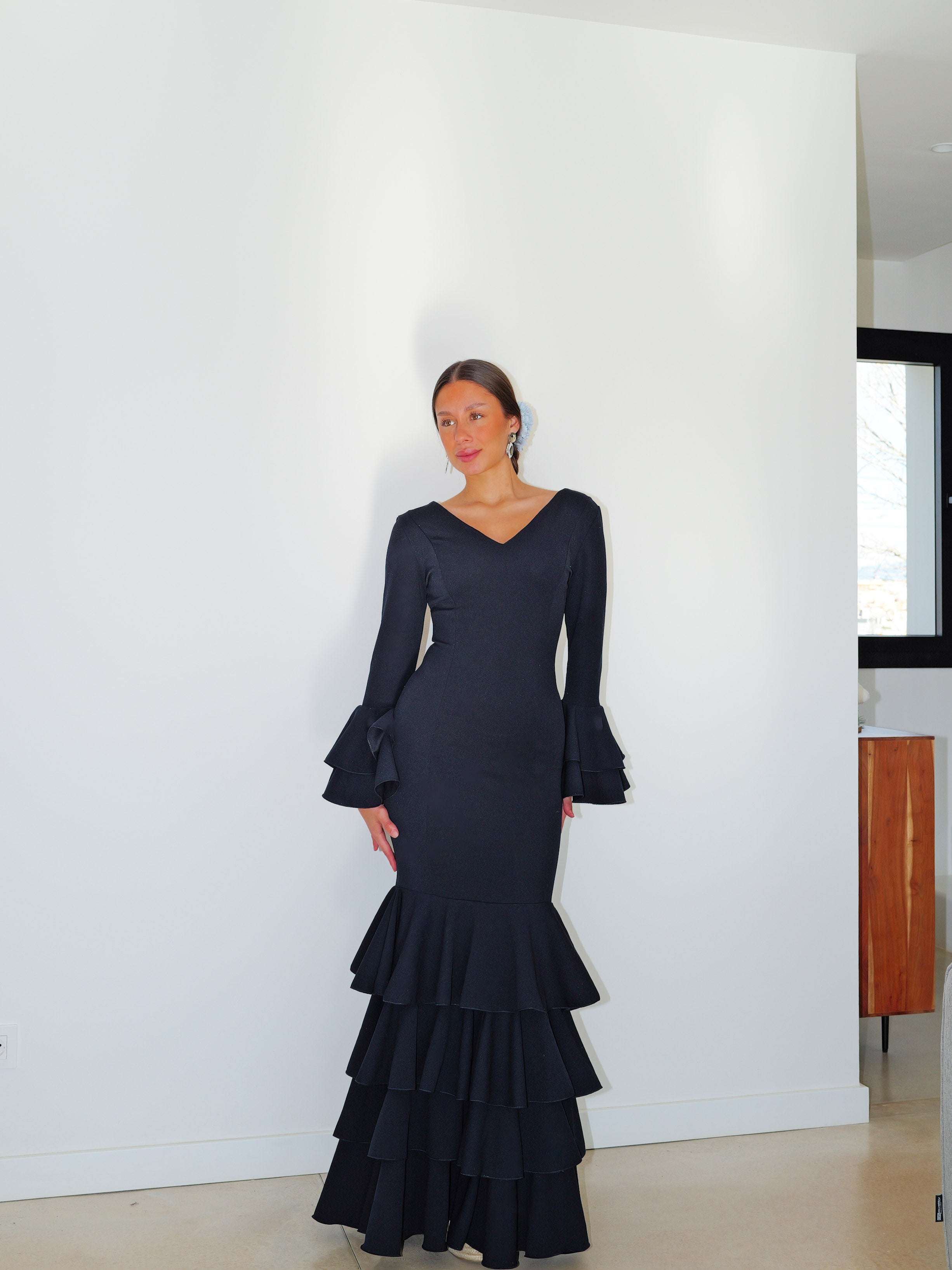 Abito flamenco con volant blu navy