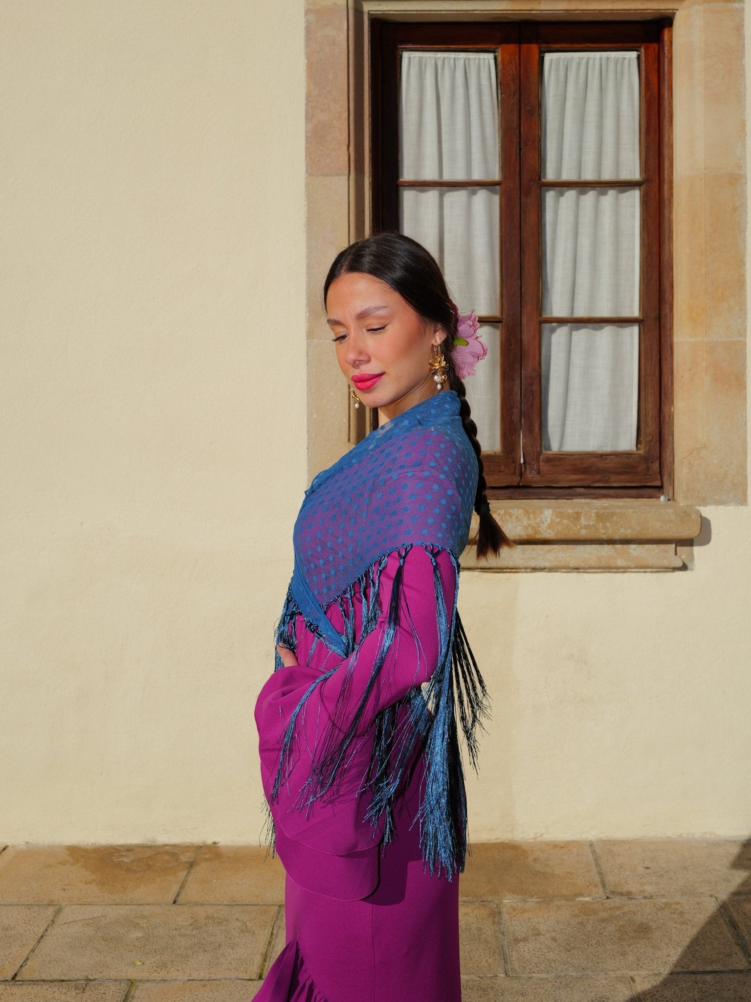 Scialle flamenco a pois petrolio - SORELLAS