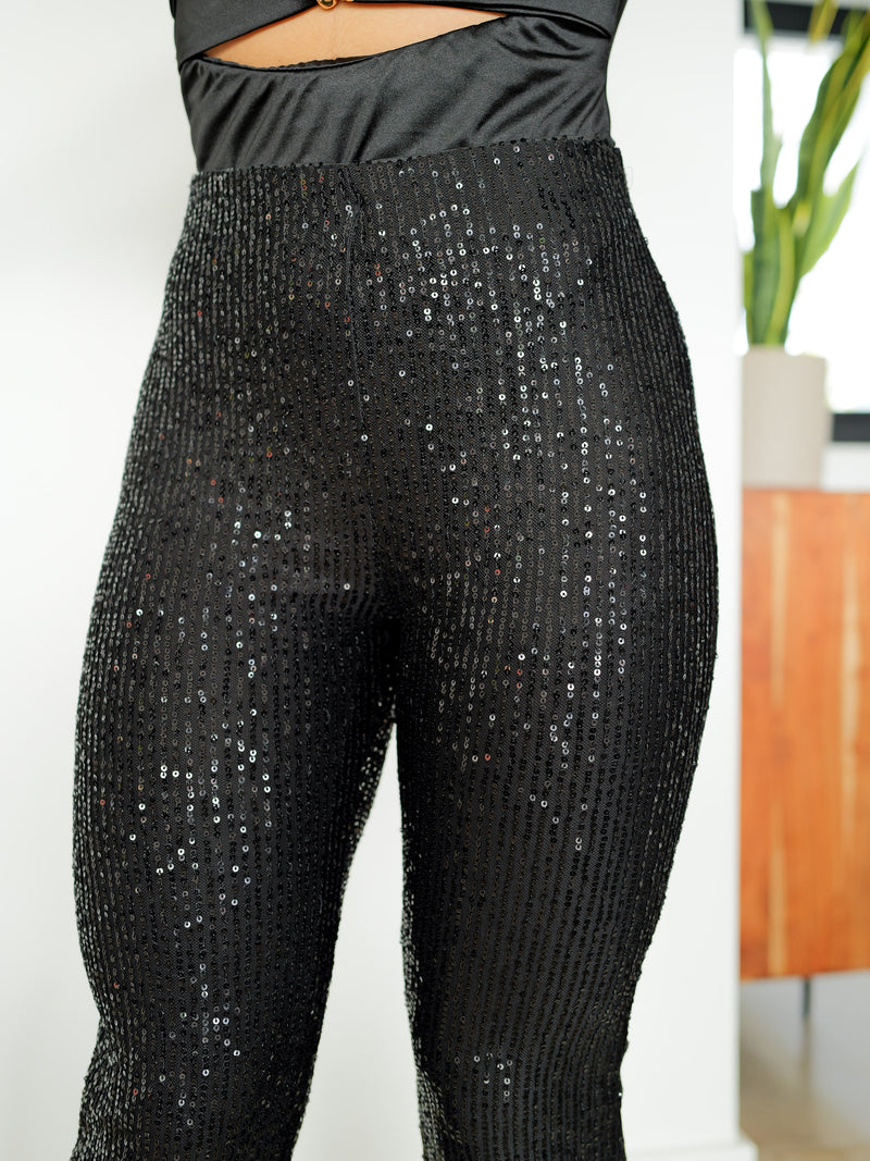 Pantalon glitter campana negro