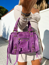 Borsa con fibbie in pelle opaca viola