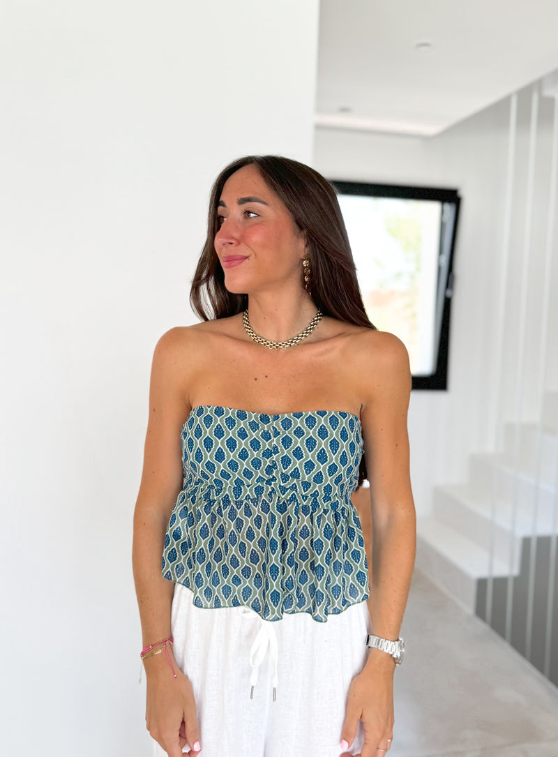 Crop word con volant blu