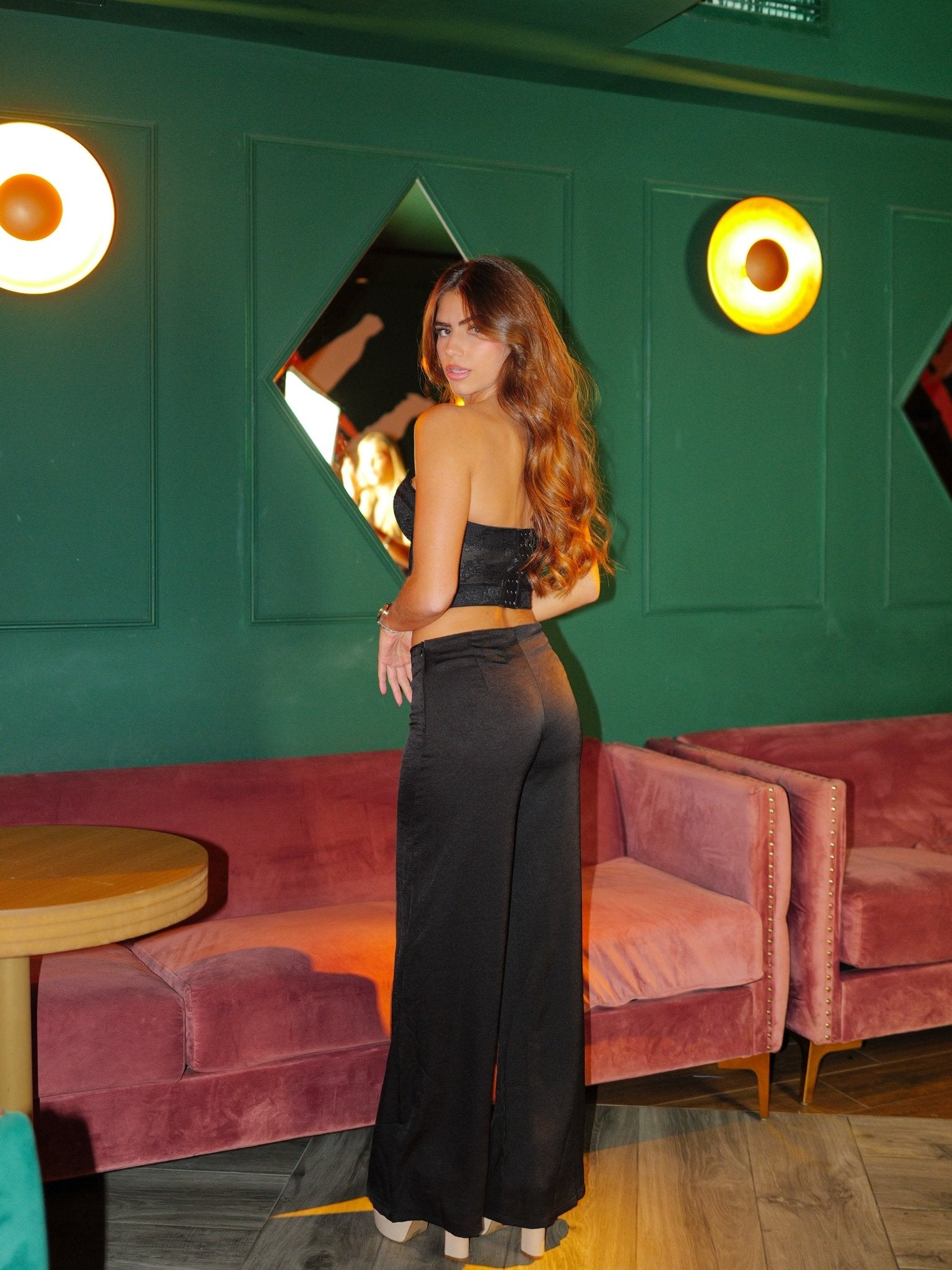 Pantaloni palazzo in raso nero - Sorellas The Brand Barcelona S.L