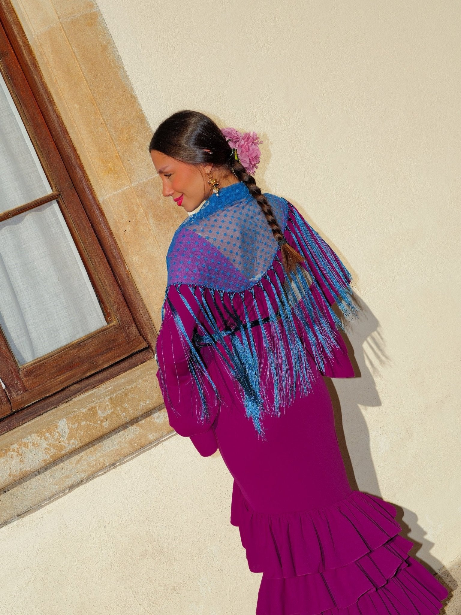 Abito flamenco asimmetrico con volant color ciliegia - Sorellas The Brand Barcelona S.L