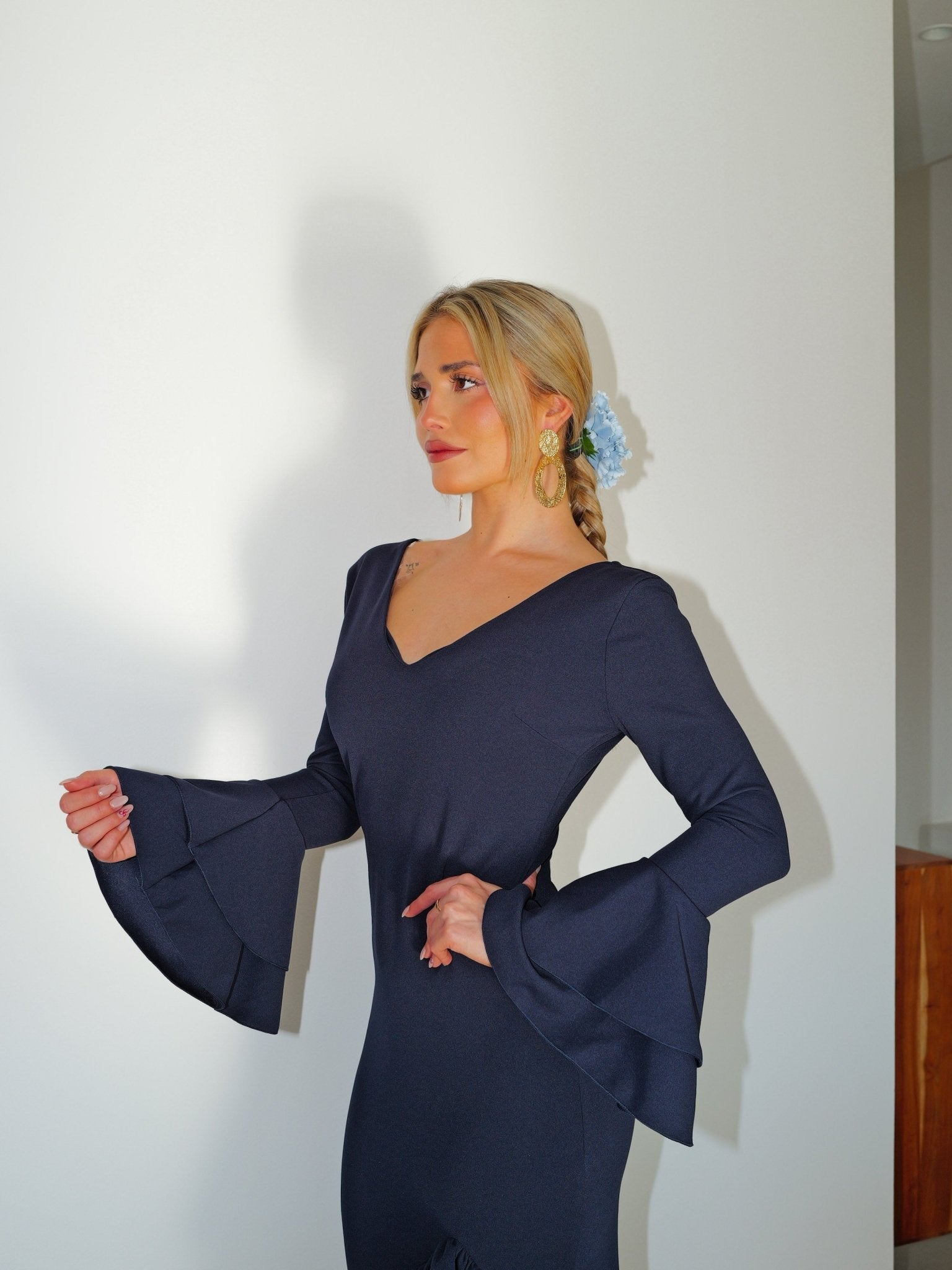 Abito flamenco asimmetrico con volant blu navy - Sorellas The Brand Barcelona S.L