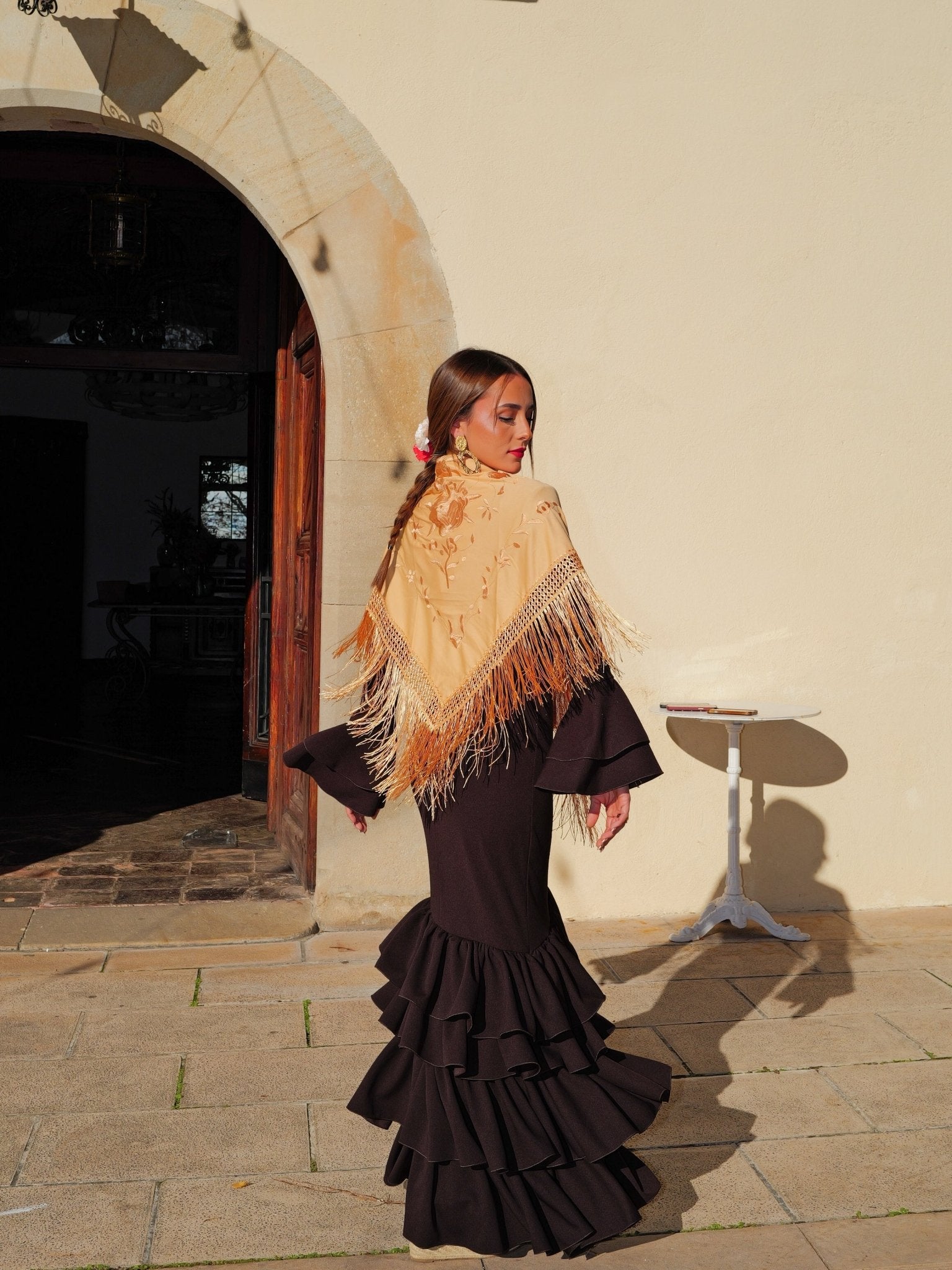 Abito flamenco asimmetrico con volant marroni - Sorellas The Brand Barcelona S.L