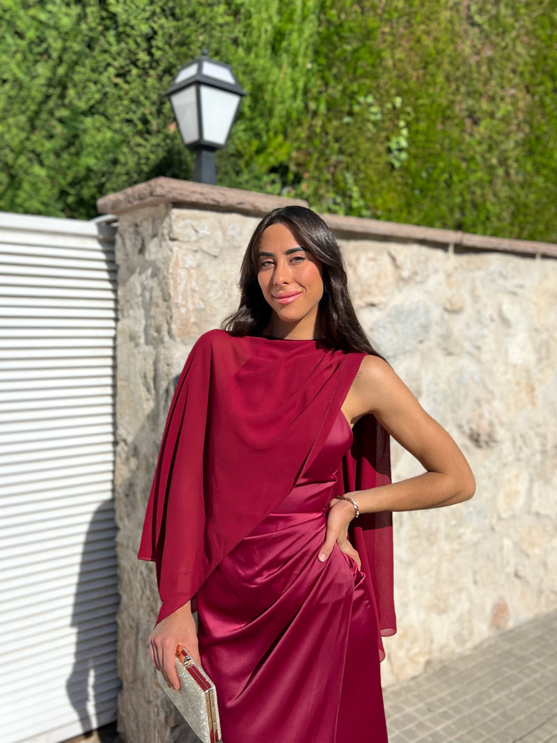 Scialle a mantellina in chiffon bordeaux