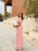 Abito in tulle con maniche rosa