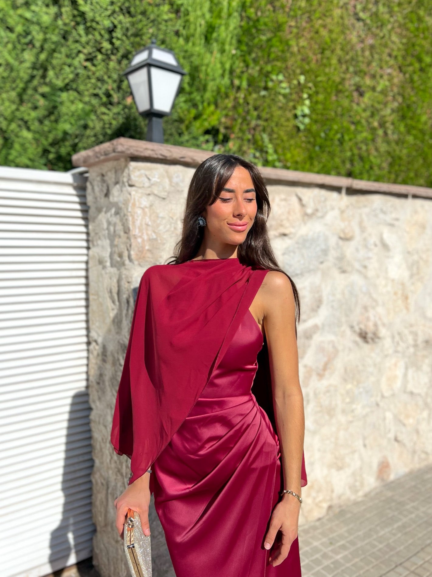 Scialle a mantellina in chiffon bordeaux