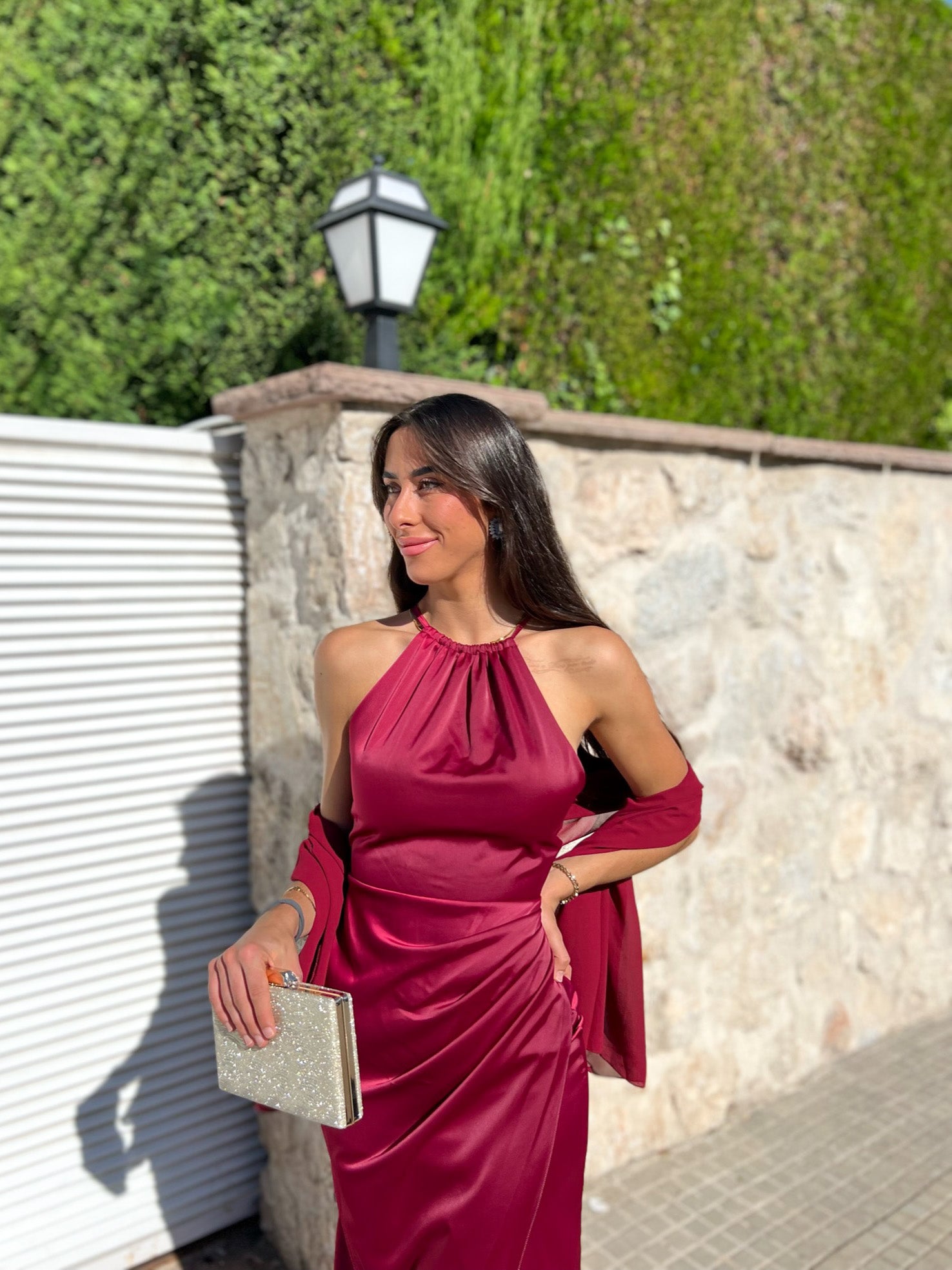 Scialle a mantellina in chiffon bordeaux